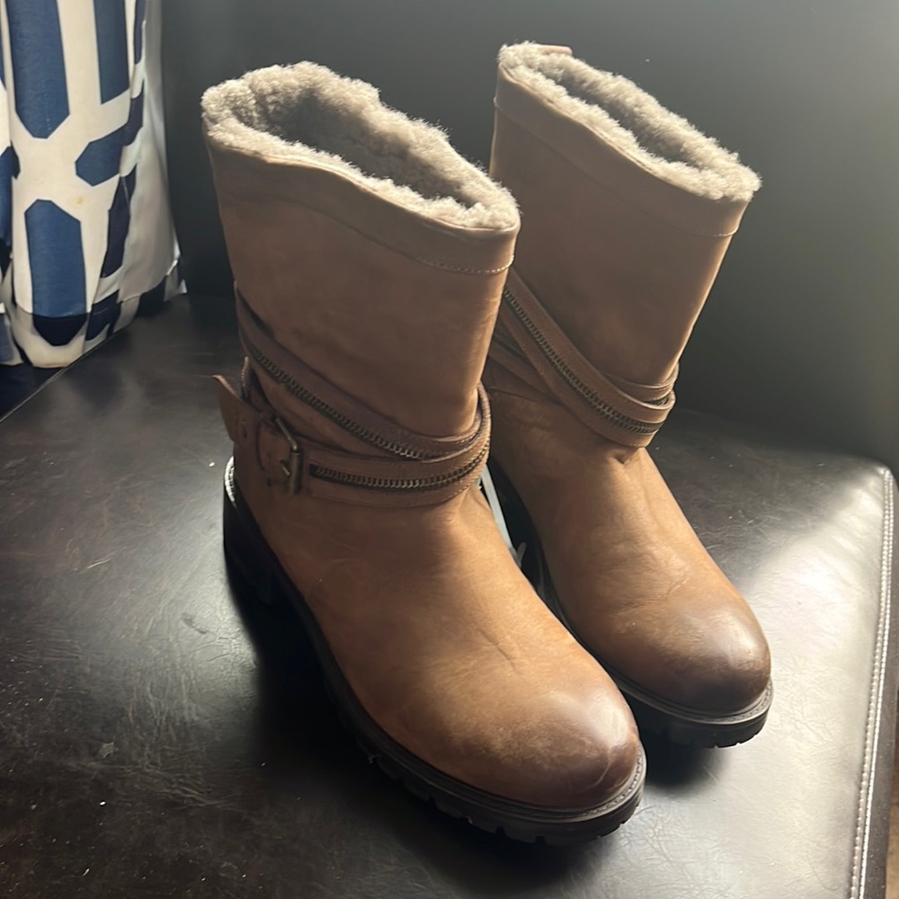 Ross & Snow Brown Boots- Women Cristiana Espresso Leather Biker Shearling Boots